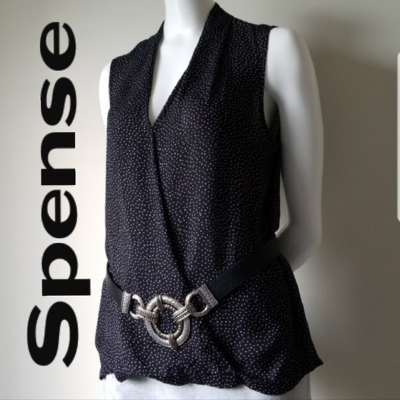 Spense Tops - Sleeves Less Black & White Blouse - Size Large
